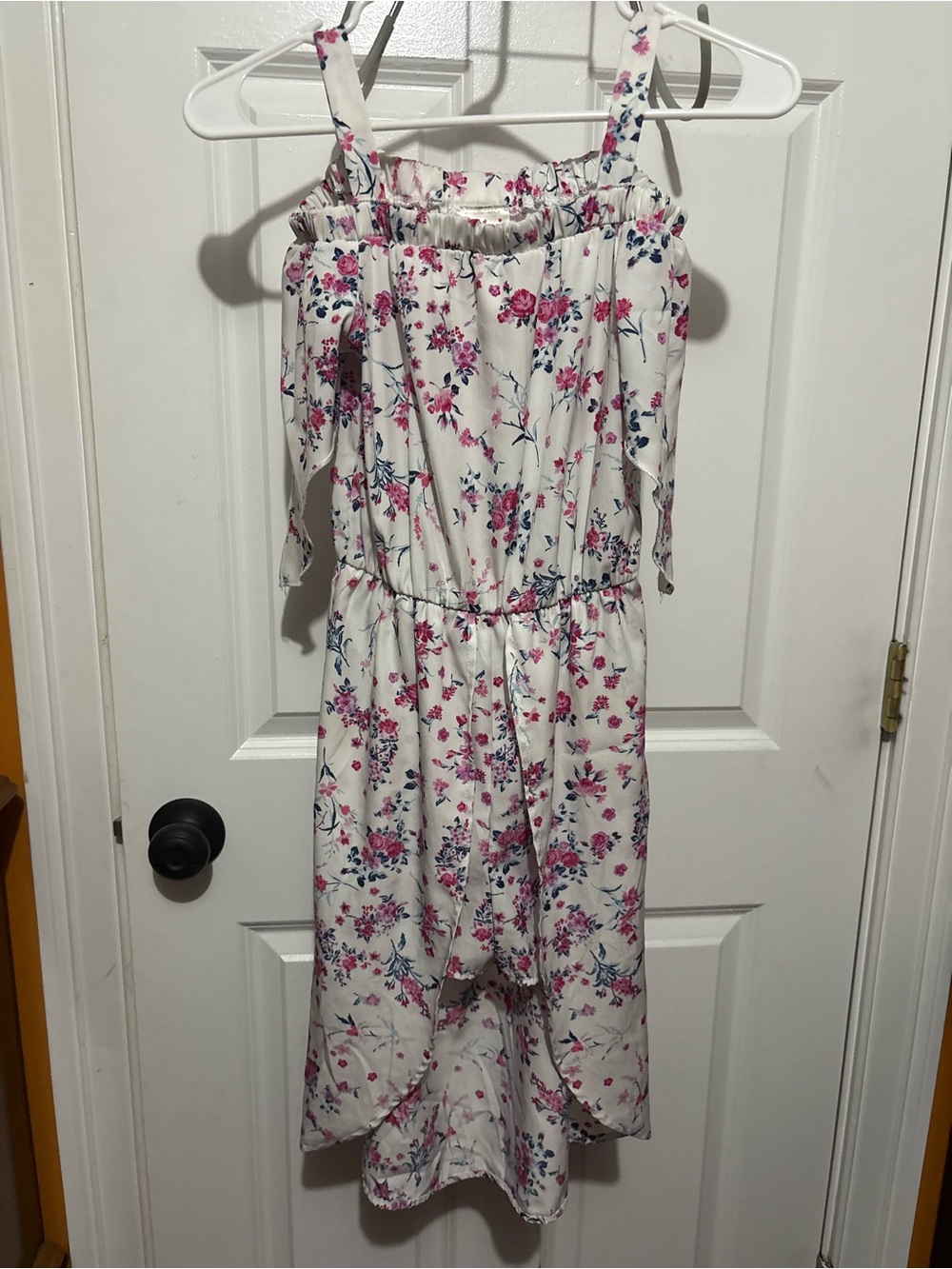 Girls' White Floral Cold-Shoulder Sundress